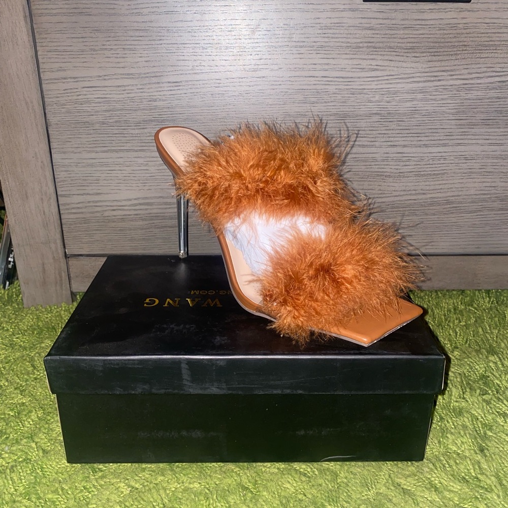 Double Strap light brown Feather Heels